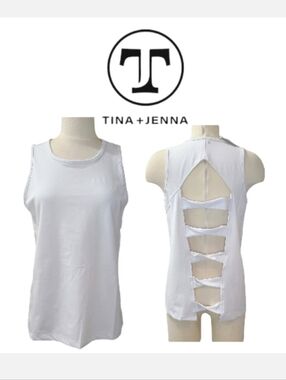 TINA + JENNA Open Back Twisted Band White Tunic Top Sz Small NWT